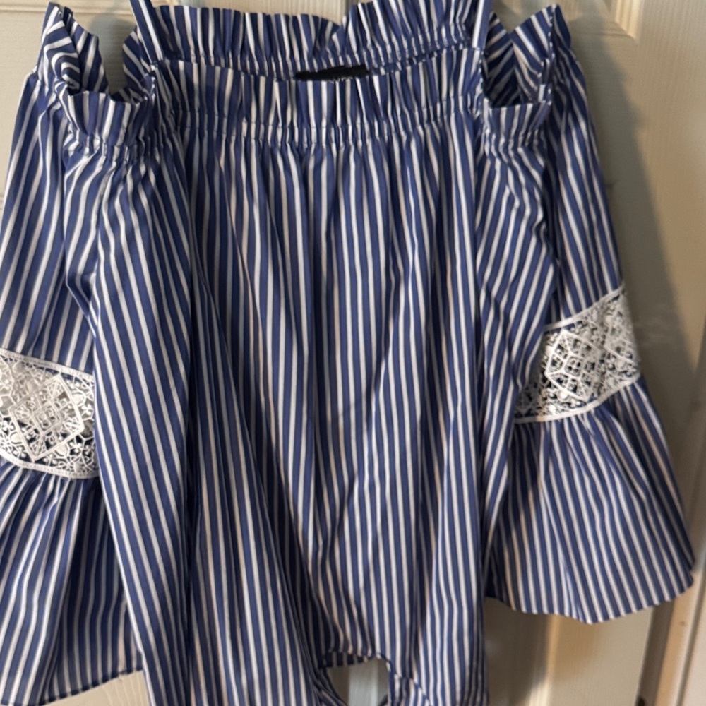A. Byer Blue and White Striped Mini Skirt